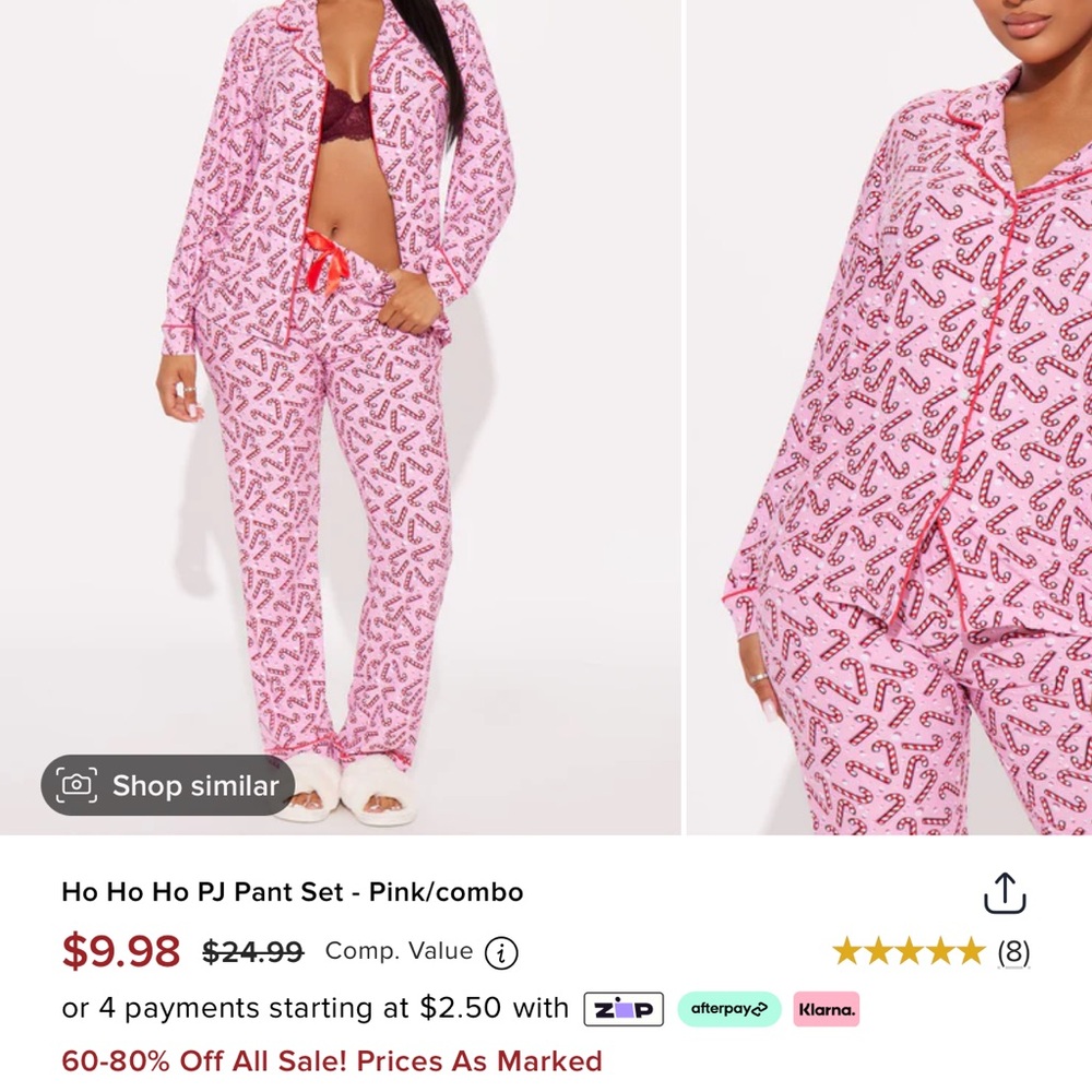 Fashion Nova Pink Candy Cane Pajama Set